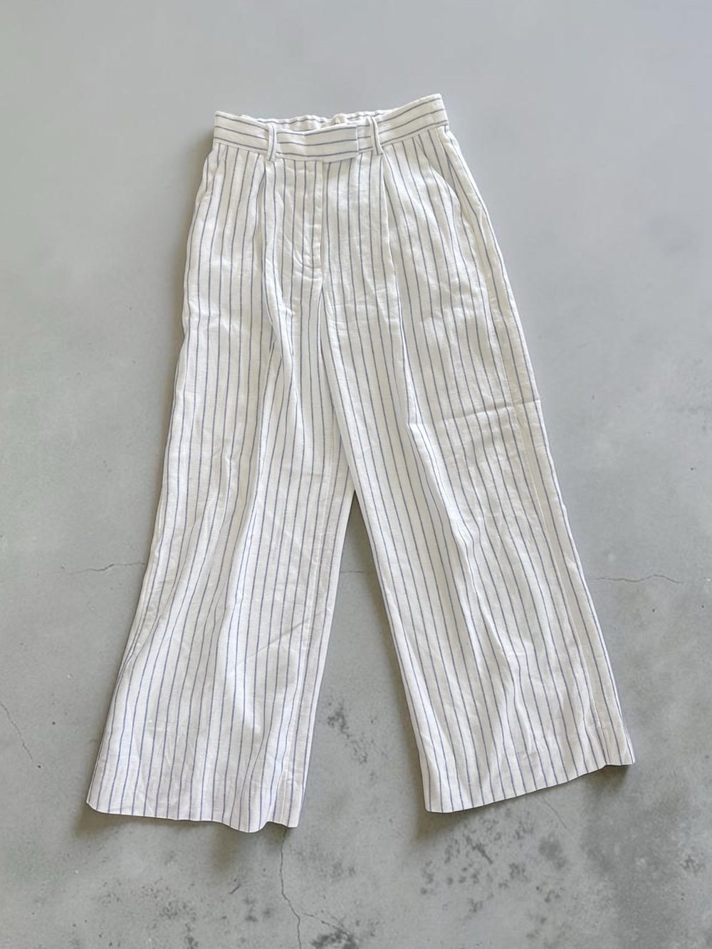 Abercrombie & Fitch linen Wide-Leg Trousers with Navy Pinstripes
